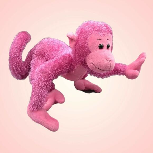 Wish Pets Posable Plush Pastel Monkey 2004 Harry 12” Stuffed Animal Pink Toy - Picture 1 of 9